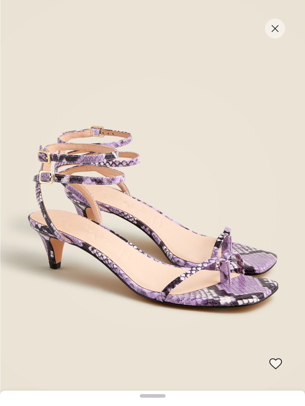 J. Crew Purple Snakeskin kitten heel Sandals